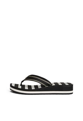 Sandalias Negro Con Cuña Suela Dentada Tommy Hilfiger