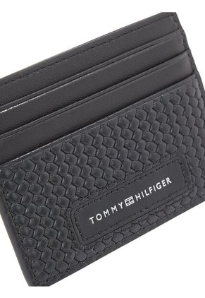Tarjetero Negro De Cuero Con Textura Trenzada Tommy Hilfiger