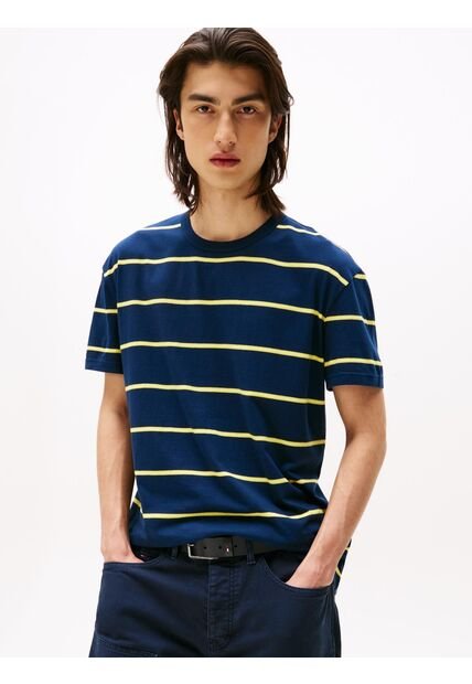 Camiseta Gris De Rayas Y Cuello Redondo Tommy Jeans