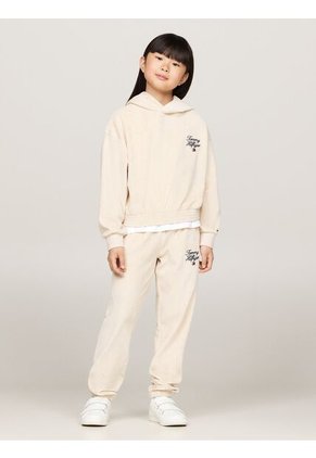 Pantalón Niña Gris Velour Con Logo Script Tommy Hilfiger
