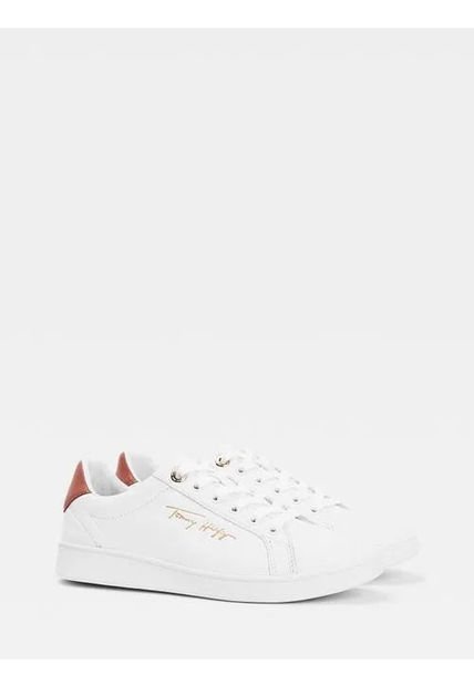 Tenis De Cuero Con Logo De Firma Y Suela Cups Mujer Blanco Tommy Hilfiger