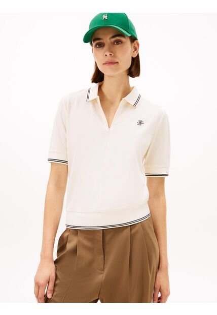 Polo Blanco De Piqué Con Logo Bordado Tommy Hilfiger