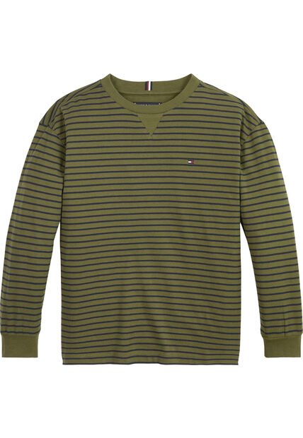 Camiseta Verde Manga Larga Essential De Rayas Tommy Hilfiger