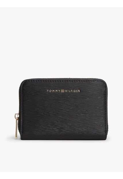 Billetera Negra Texturizada Con Cremallera Y Logo Tommy Hilfiger
