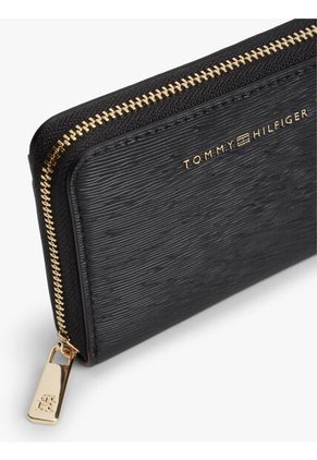 Billetera Negra Texturizada Con Cremallera Y Logo Tommy Hilfiger