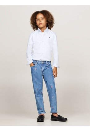 Camisa De Rayas Azul Para Niño Con Logo Tommy Hilfiger