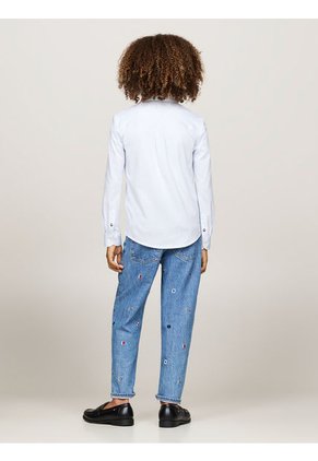 Camisa De Rayas Azul Para Niño Con Logo Tommy Hilfiger