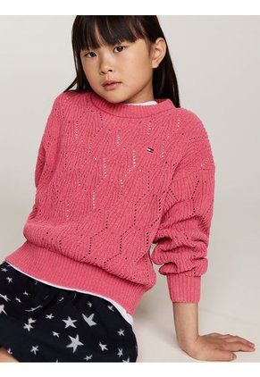 Saco Rosa Niña Tejido Amplio De Punto Calado Tommy Hilfiger
