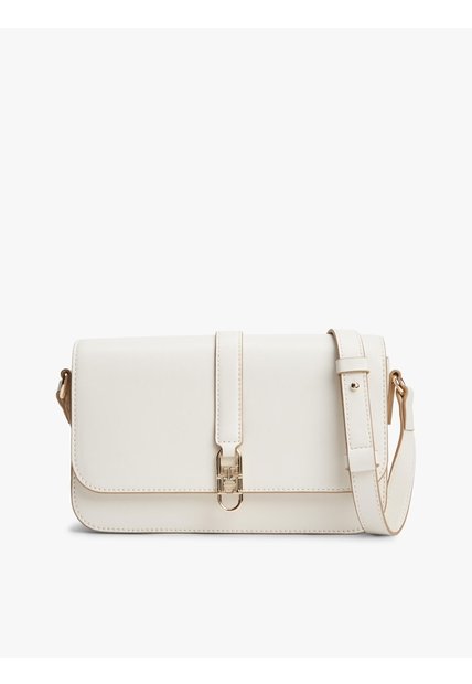 Bolso Beige Cruzado Con Solapa Y Monograma TH Tommy Hilfiger