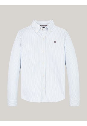 Camisa De Rayas Azul Para Niño Con Logo Tommy Hilfiger