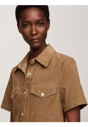 Vestido Beige Corto De Manga Corta Tommy Hilfiger