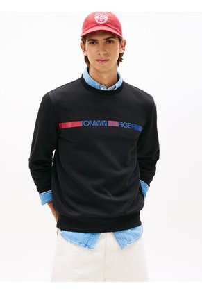 Buzo Negro De Cuello Redondo Con Logo Estampado Tommy Hilfiger
