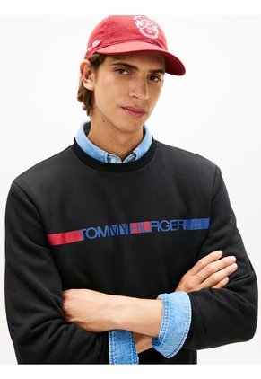 Buzo Negro De Cuello Redondo Con Logo Estampado Tommy Hilfiger