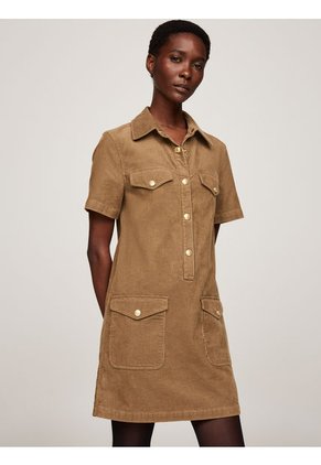 Vestido Beige Corto De Manga Corta Tommy Hilfiger