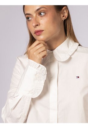 Camisa Blanca Clásica De Corte Cropped Con Manga Larga Tommy Hilfiger