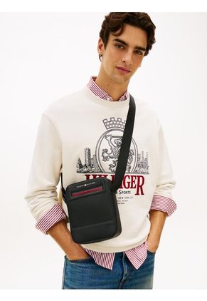 Bolso Negro Reporter Cruzado Con Logo Metálico Tommy Hilfiger