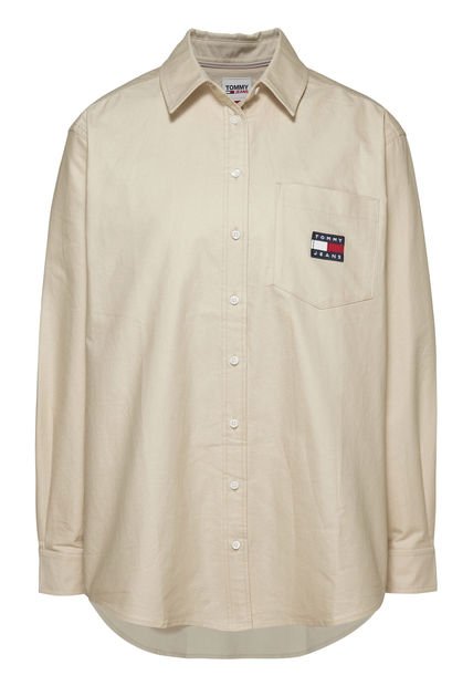 Camisa Essential De Corte Boyfriend Mujer Beige Tommy Jeans