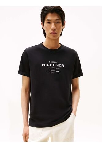 Camiseta Negra De Cuello Redondo Con Logo Tommy Hilfiger Tommy Hilfiger