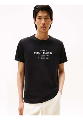 Camiseta Negra De Cuello Redondo Con Logo Tommy Hilfiger