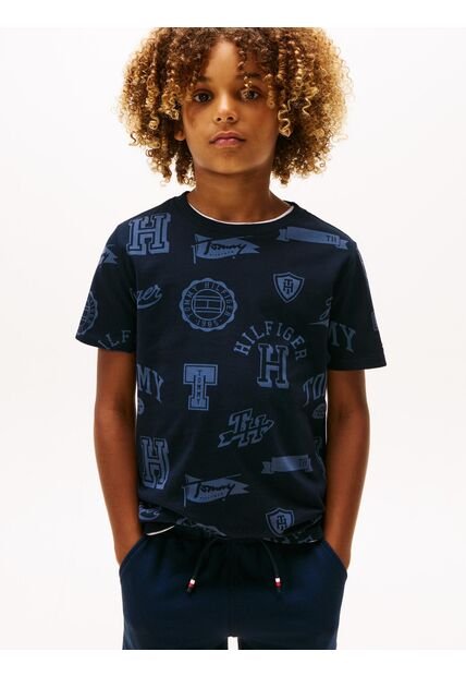 Camiseta Azul Oscuro Manga Corta Con Diseño AOP Tommy Hilfiger