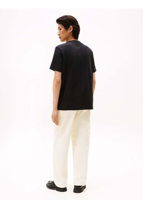 Camiseta Negra De Cuello Redondo Con Logo Tommy Hilfiger