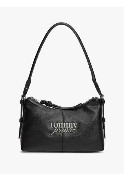 Bolso Negro De Hombro Con Logo Metálico Tommy Hilfiger