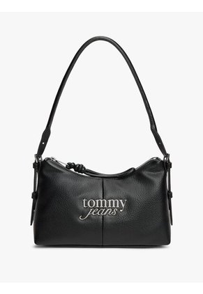 Bolso Negro De Hombro Con Logo Metálico Tommy Hilfiger