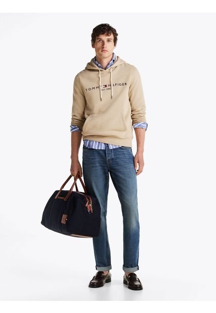 Buzo Beige Con Capota Y Logo Bordado Tommy Hilfiger