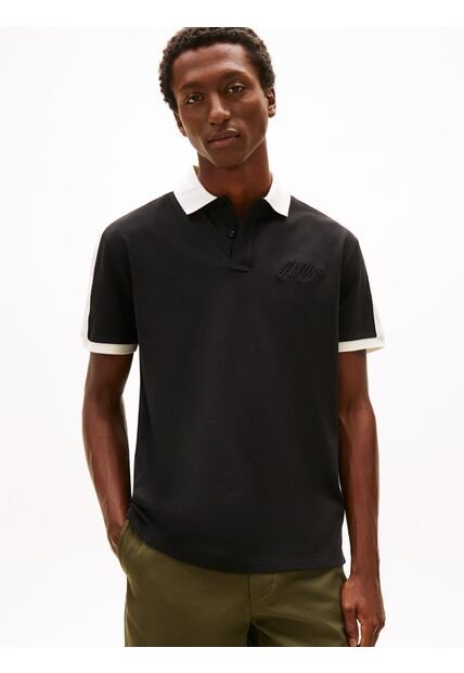 Polo Negro Mesh De Corte Regular Tommy Hilfiger