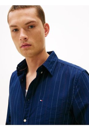 Camisa Azul Oxford Regular De Raya Diplomática Tommy Hilfiger