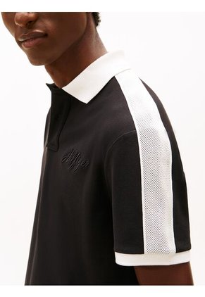 Polo Negro Mesh De Corte Regular Tommy Hilfiger