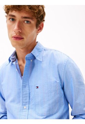 Camisa Azul Oxford Regular De Raya Diplomática Tommy Hilfiger