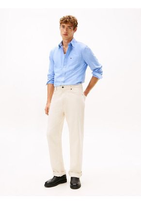 Camisa Azul Oxford Regular De Raya Diplomática Tommy Hilfiger