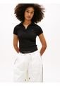 Polo Negro Acanalado De Corte Slim Tommy Jeans de Tommy Hilfiger
