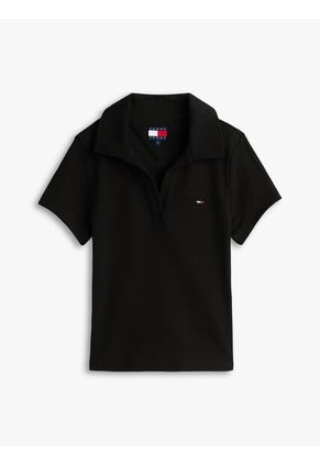 Polo Negro Acanalado De Corte Slim Tommy Jeans