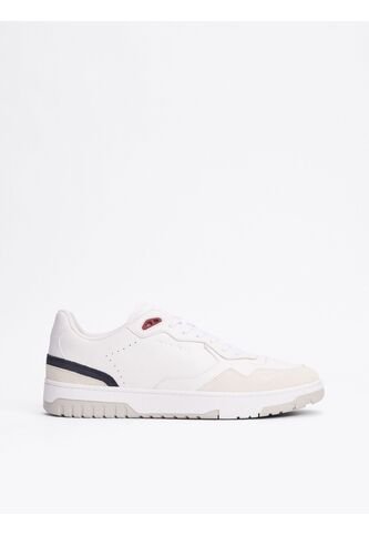 Tenis Blanco De Cuero Con Mezcla De Texturas Tommy Hilfiger Tommy Hilfiger