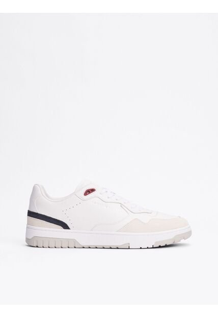 Tenis Blanco De Cuero Con Mezcla De Texturas Tommy Hilfiger