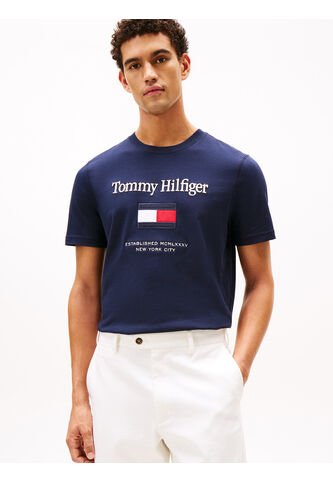 Camiseta Azul Marino De Cuello Redondo Con Logo Bordado Tommy Hilfiger Tommy Hilfiger