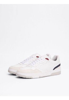 Tenis Blanco De Cuero Con Mezcla De Texturas Tommy Hilfiger