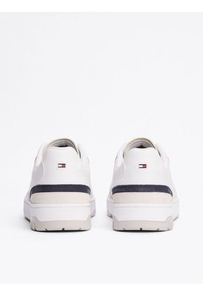 Tenis Blanco De Cuero Con Mezcla De Texturas Tommy Hilfiger