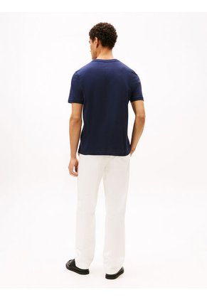 Camiseta Azul Marino De Cuello Redondo Con Logo Bordado Tommy Hilfiger