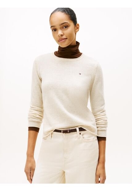 Saco Blanco De Lana Con Cuello Redondo Tommy Hilfiger