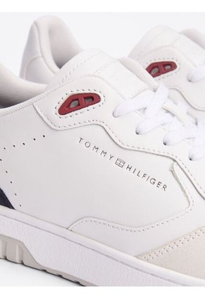 Tenis Blanco De Cuero Con Mezcla De Texturas Tommy Hilfiger