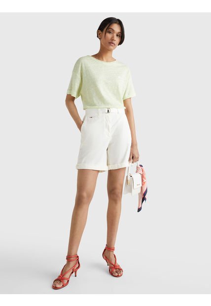 Pantalón Chino Corto Con Cinturón Mujer Rosa Tommy Hilfiger