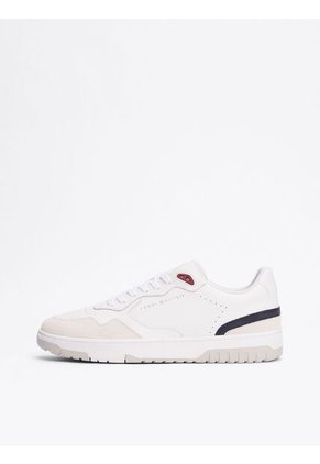 Tenis Blanco De Cuero Con Mezcla De Texturas Tommy Hilfiger