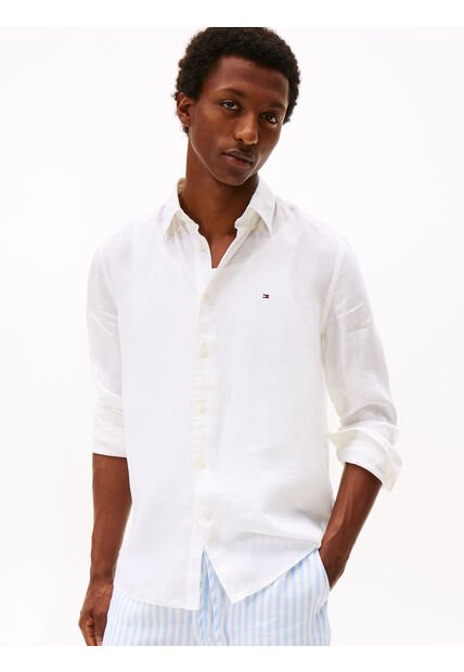 Camisa Blanca De Corte Regular Con Logo Tommy Hilfiger