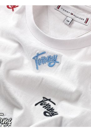 Camiseta Con Bordado Integral Del Logo Niña Blanco Tommy Hilfiger