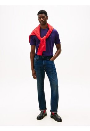 Camiseta Azul Oscuro De Cuello Redondo Con Logo Bordado Tommy Hilfiger