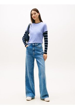 Camiseta Celeste De Punto Con Logo Y Corte Slim Tommy Jeans