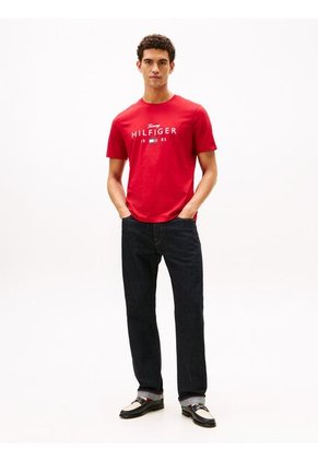 Camiseta Roja De Cuello Redondo Con Logo Gráfico Tommy Hilfiger